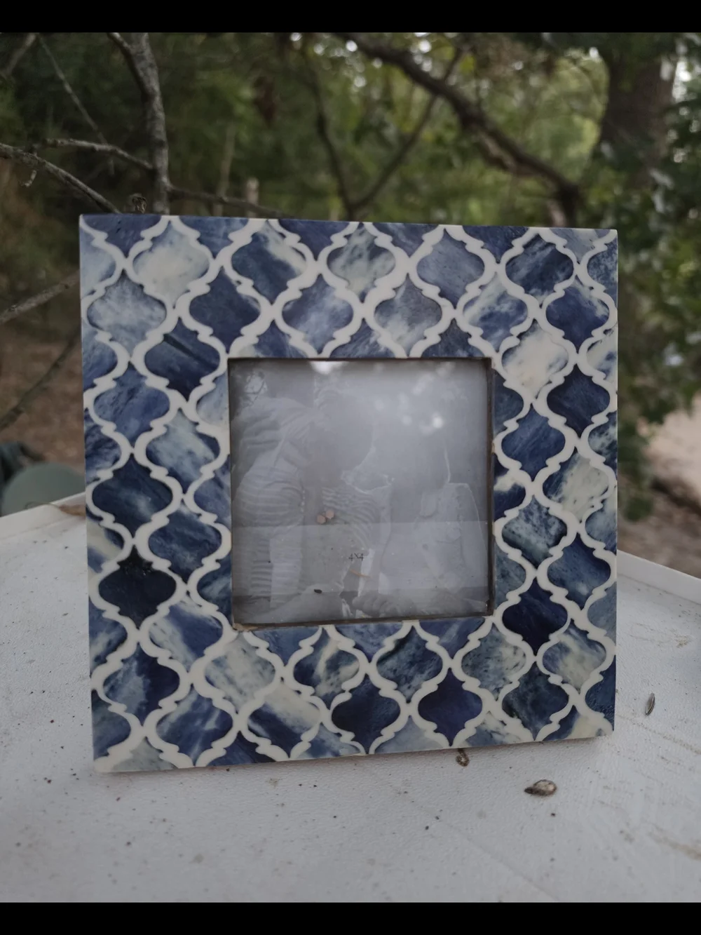 Blue & White Moroccan Tile-Style Picture Frame – 4x4
